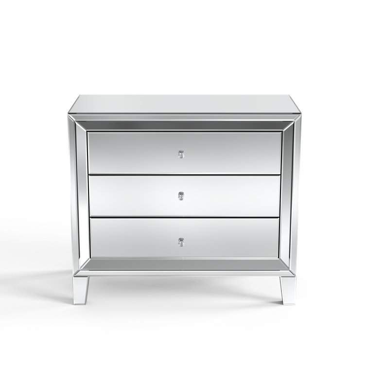 shyfoy 30" Mirrored Glass Nightstand with 3 Storage Drawers Wayfair